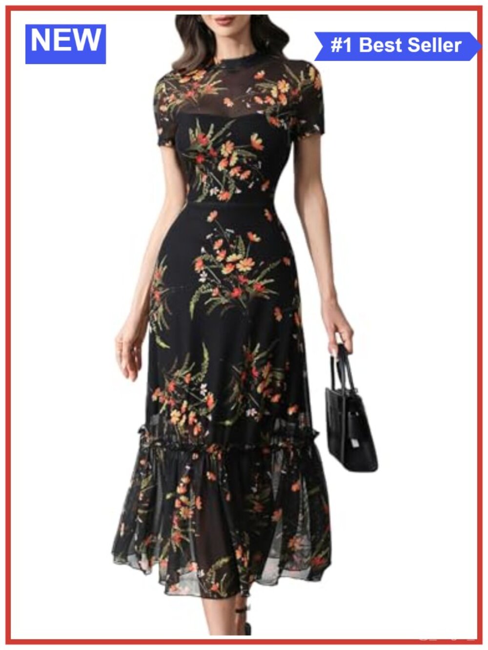 Floral Mesh Ruffle Maxi Dress Women's Summer Boho Wedding Guest